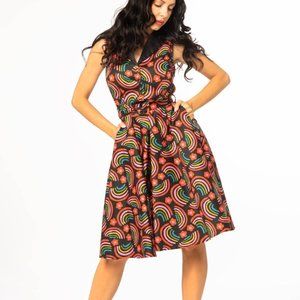 1950s Vintage Style Rainbow Floral Jani Swing Dress by Miss Lulo